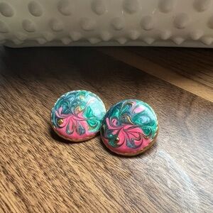VINTAGE 80’s Colorful Swirl Button Earrings